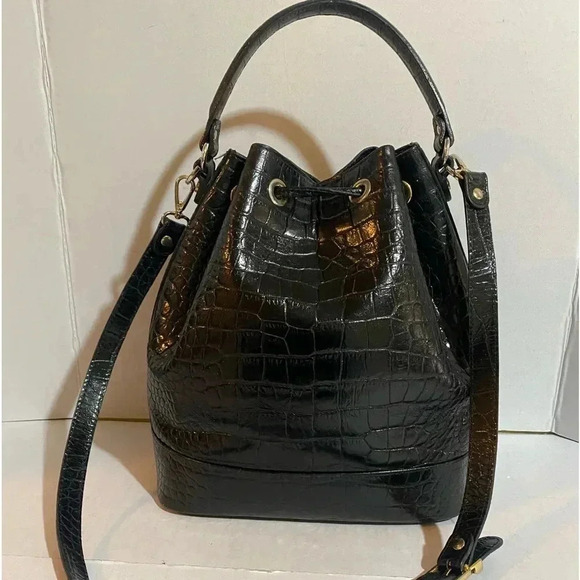 Francesco rogani black croc leather satchel handbag - Picture 2 of 15